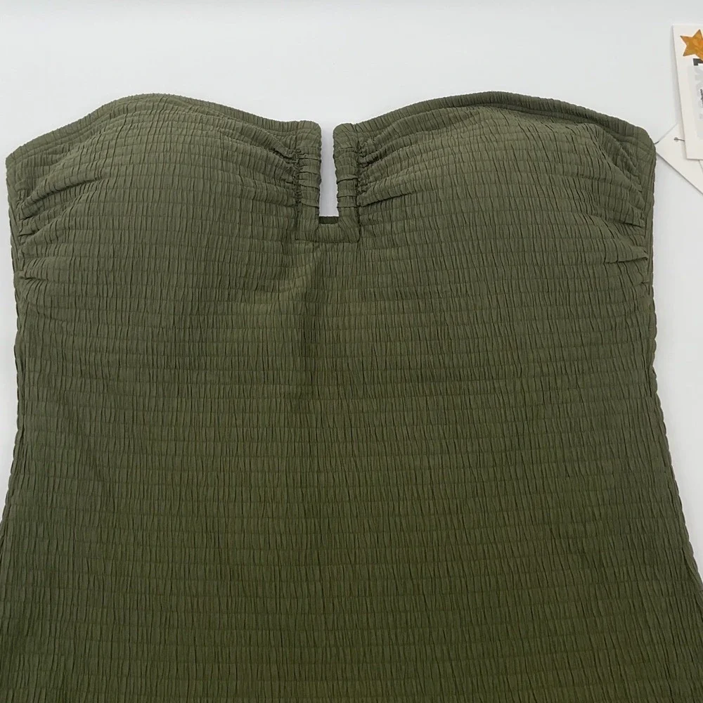 DKNY Womens Olive Green Smocked Strapless Notch One Piece Swimsuit XL NEW - Picture 9 of 13